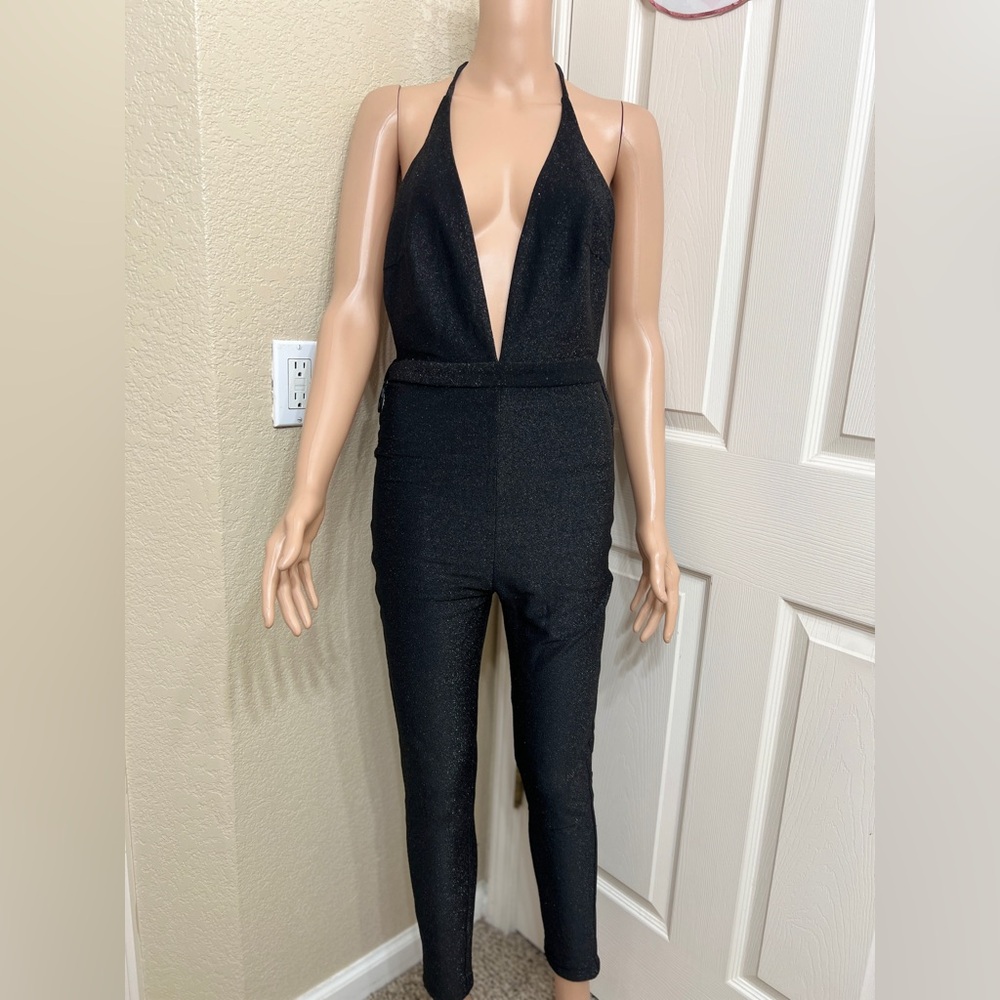 Meshki Black shimmer V-Neck Jumpsuit